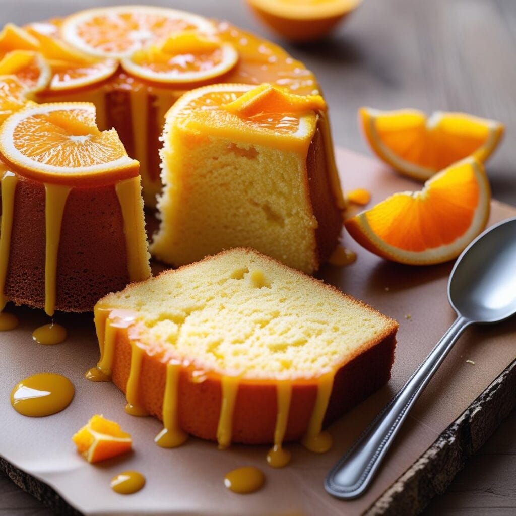 Orange yogurt cake slices with glaze