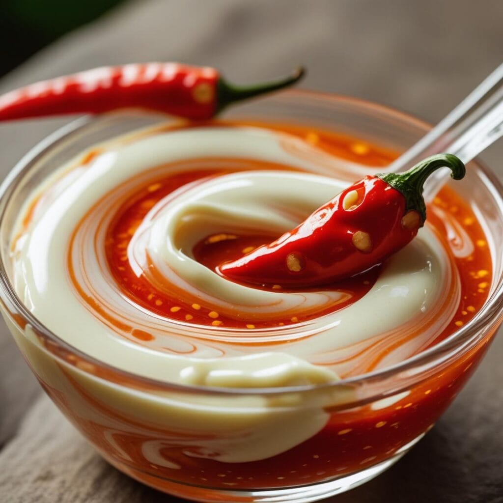 Homemade bang bang sauce in glass bowl