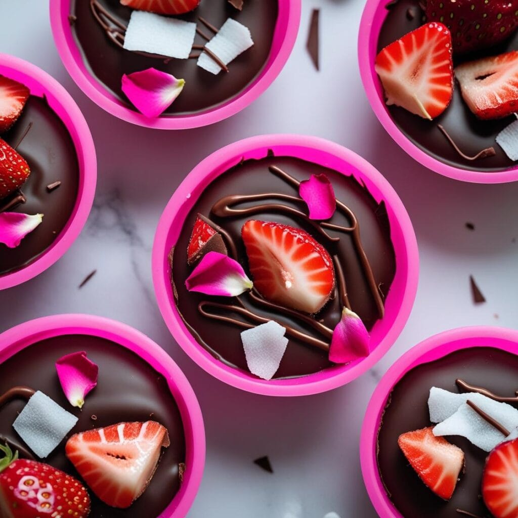 Strawberry chocolate cups with mixed luxury toppings