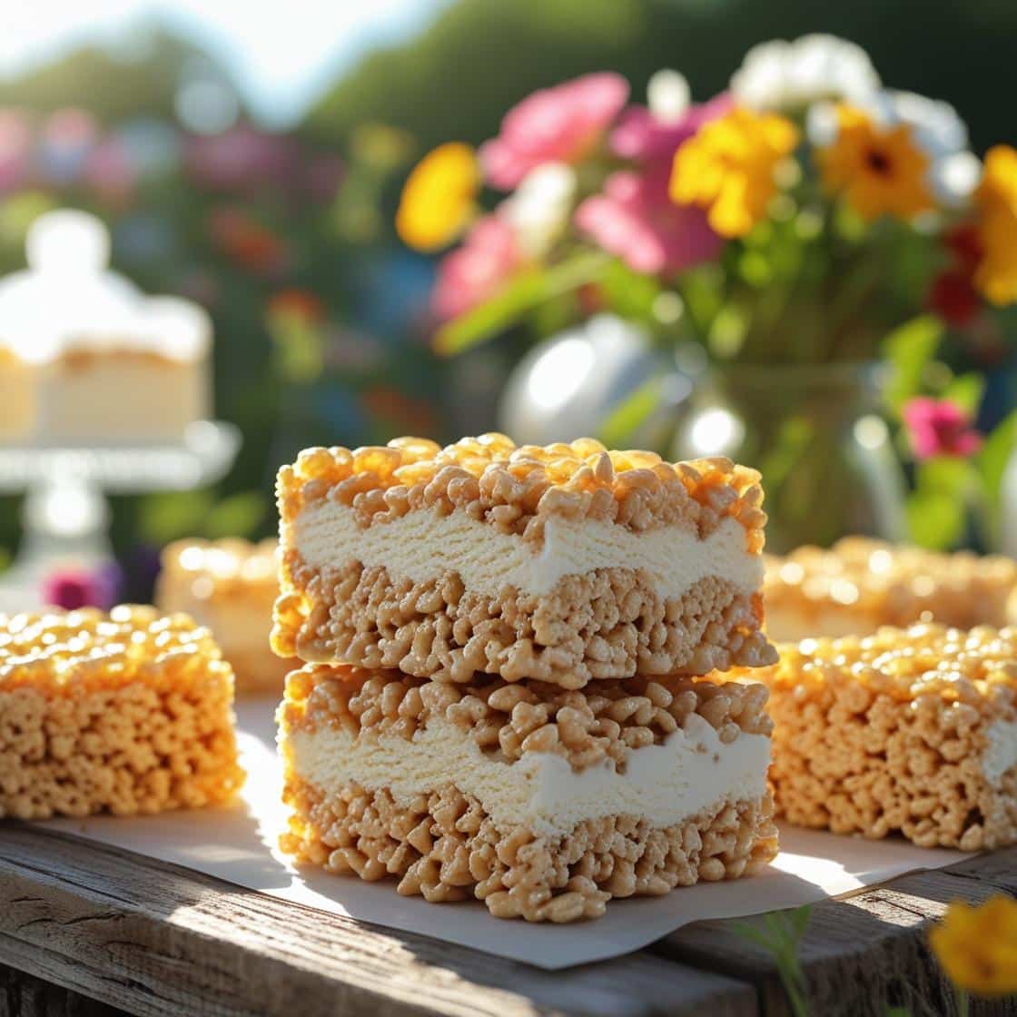 Rice Krispie Ice Cream sandwich with marshmallow swirl 1