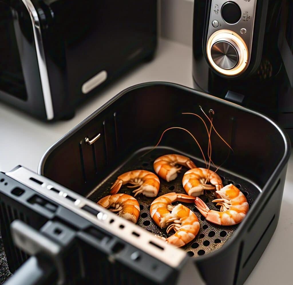 Crispy shrimp cooking in air fryer for bang bang recipe