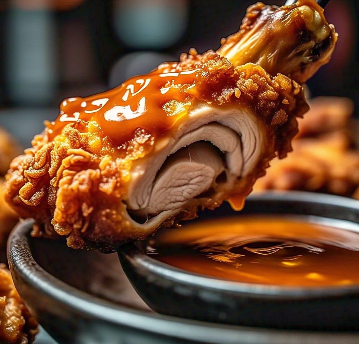 Chicken piece dipped in spicy bang bang sauce 1