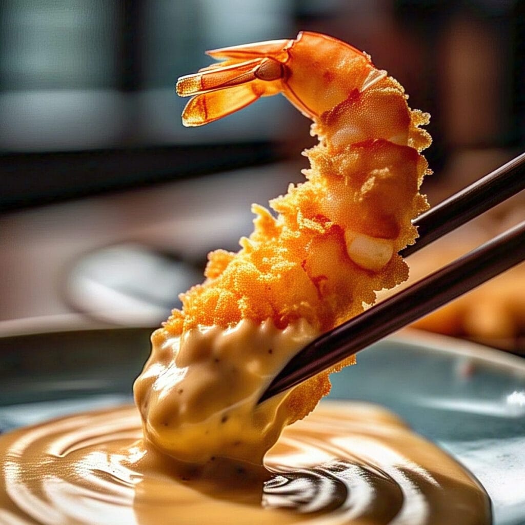 Crispy shrimp dipped into creamy bang bang sauce