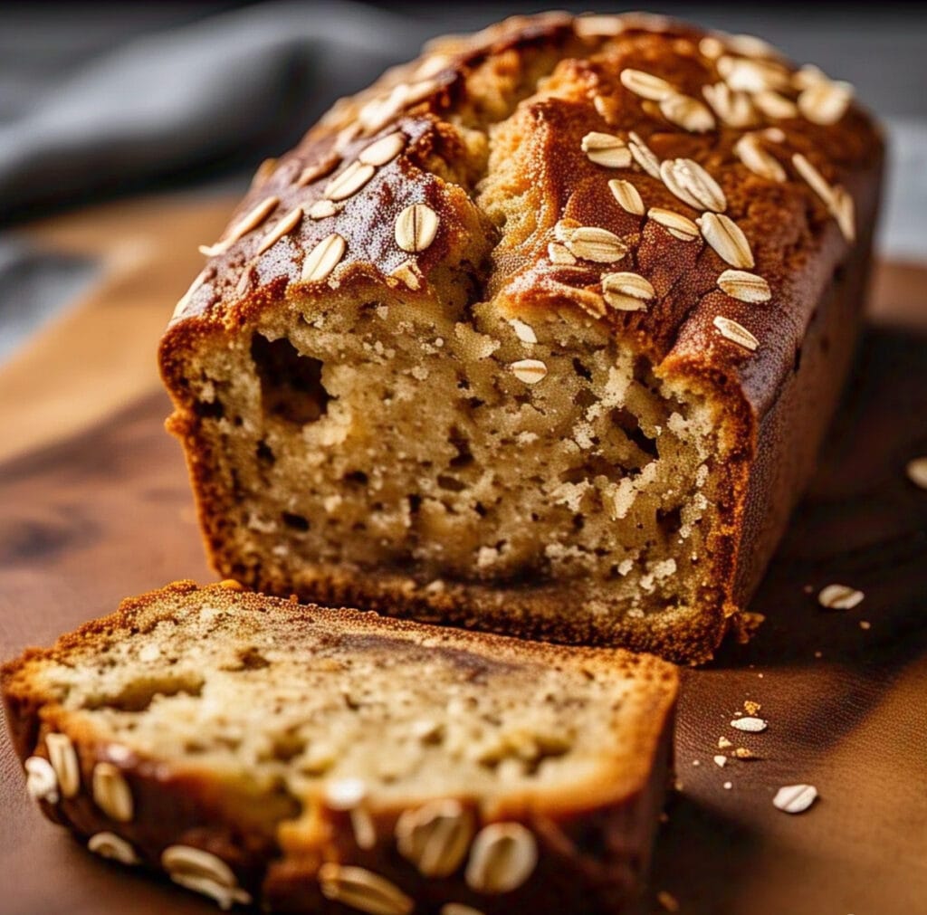 3-ingredient banana oat bread loaf on cutting board