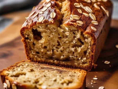 3-ingredient banana oat bread loaf on cutting board