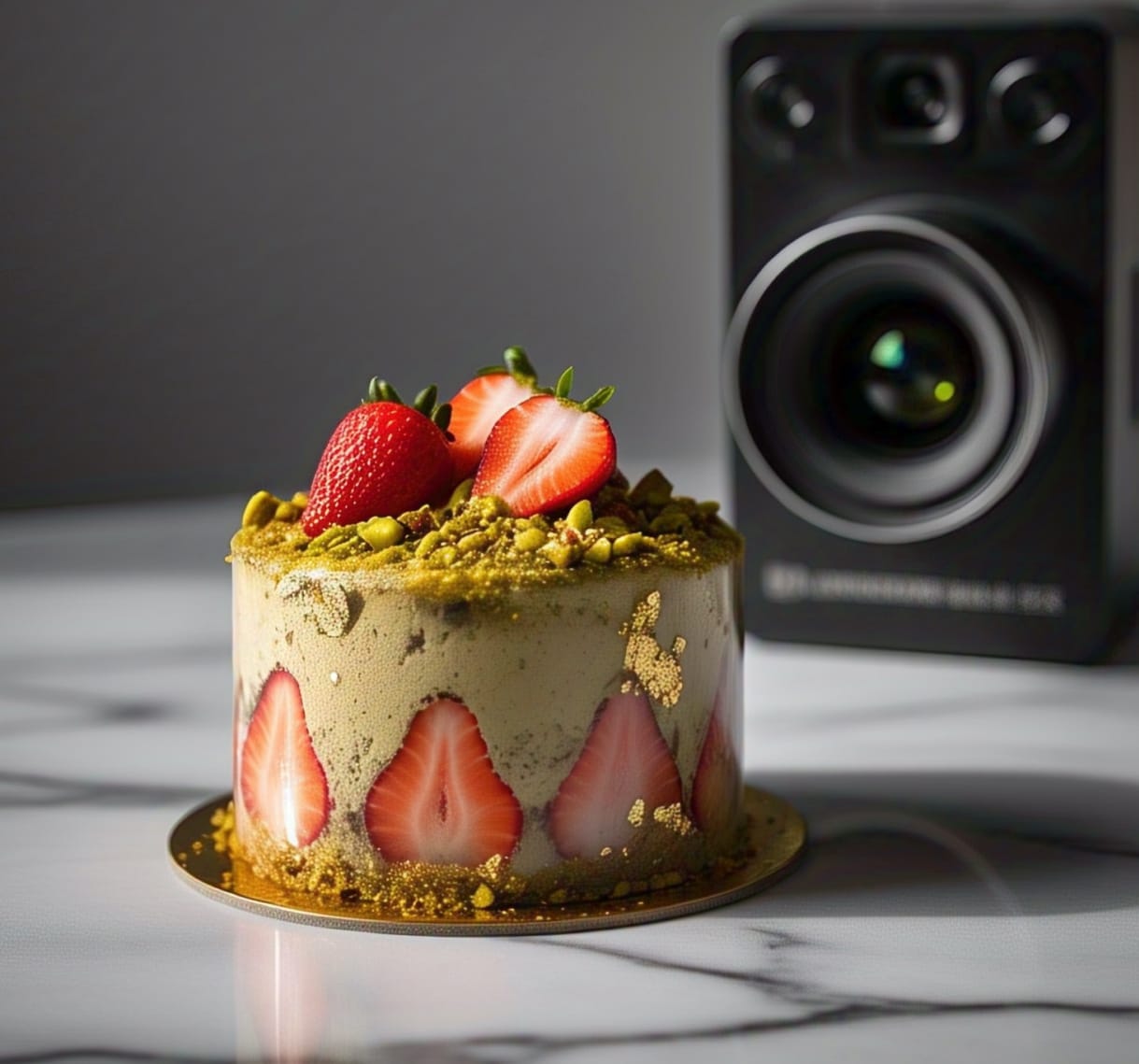 Strawberry Dubai Chocolate Cup with gold and pistachios 1