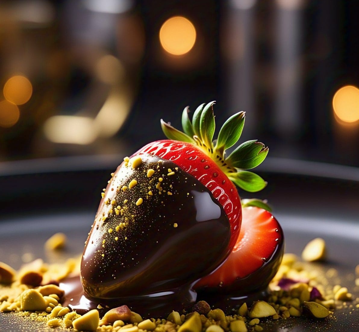 Dubai chocolate strawberry with gold and pistachio 1