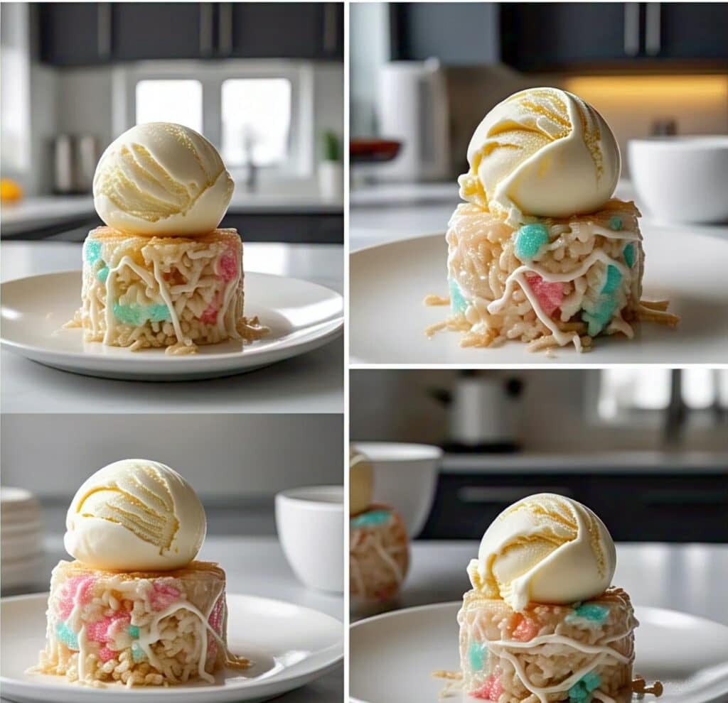 Making Rice Krispie Ice Cream with marshmallow swirl