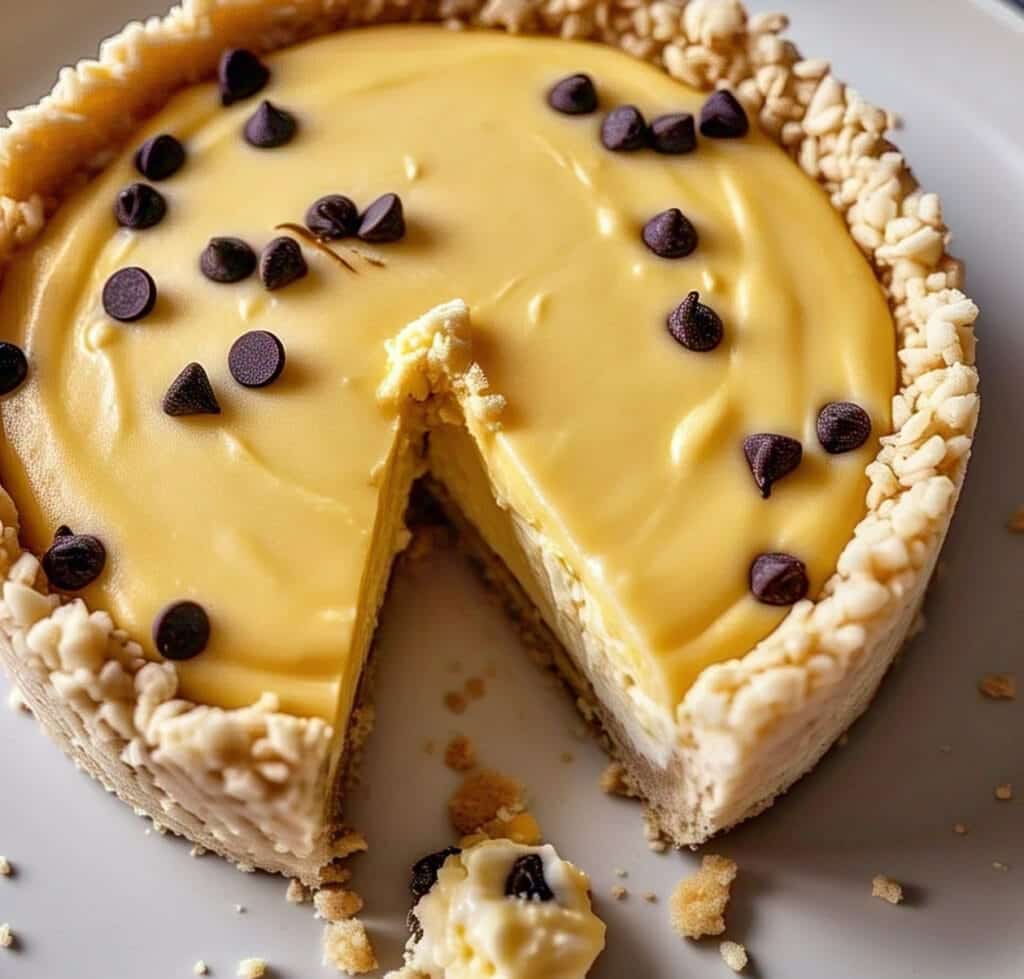 Ice cream filling inside Rice Krispie crust before freezing