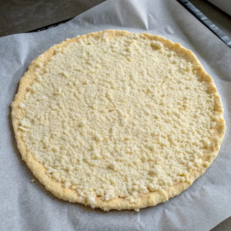 Shaping cottage cheese pizza crust no flour on parchment