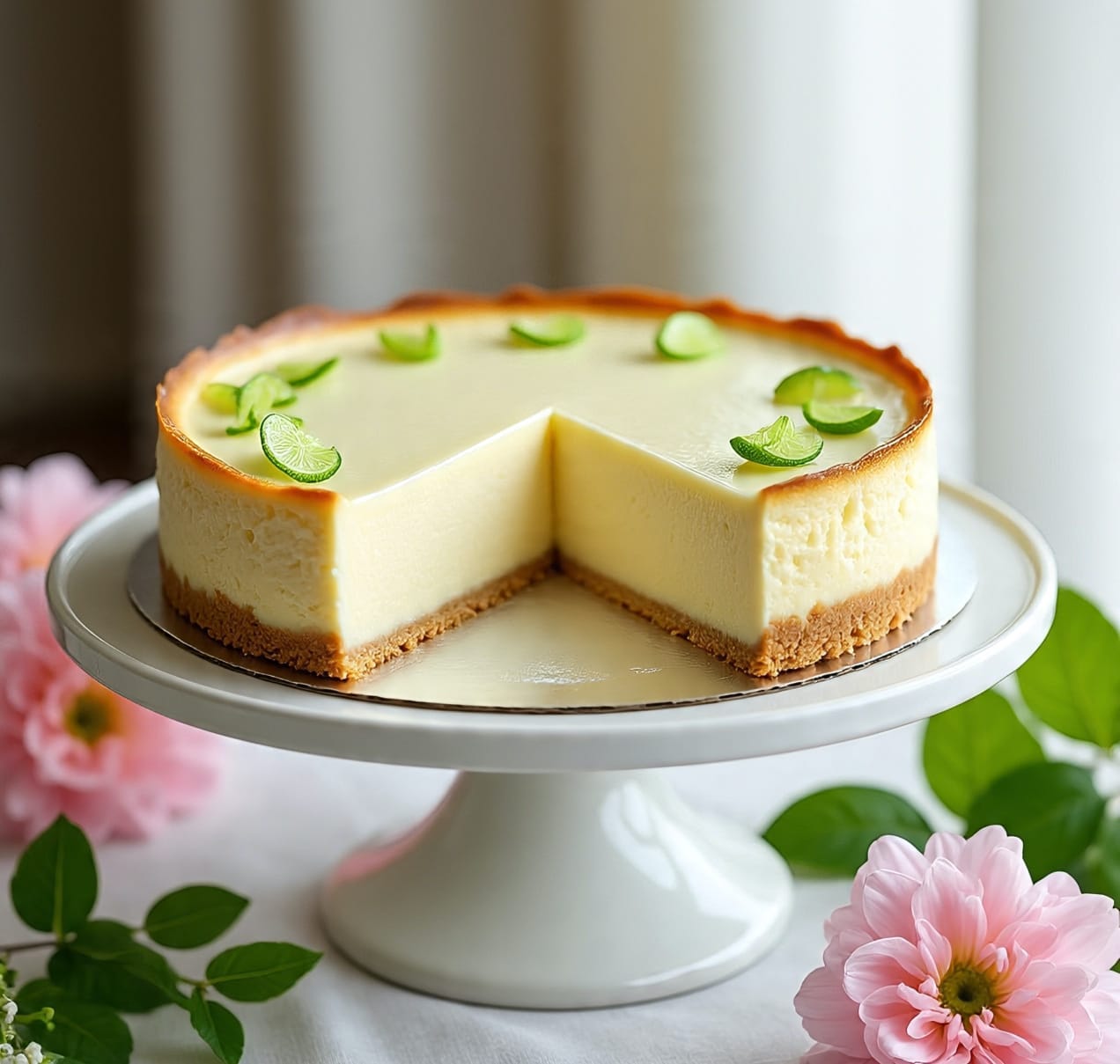Whole key lime cheesecake with almond flour crust