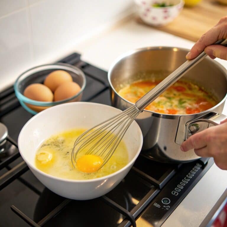 making-avgolemono-soup.jpg Whisking avgolemono lemon egg mixture for soup