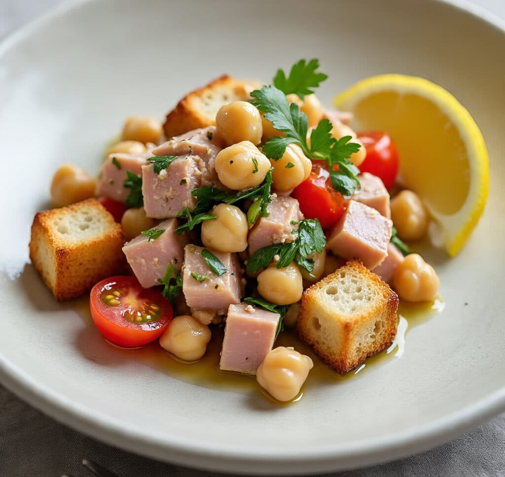 Plated chickpea tuna salad
