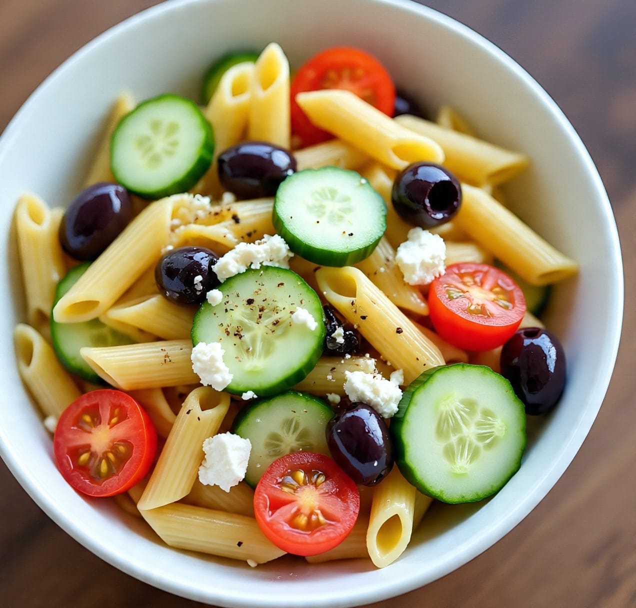 Greek Pasta Salad with Feta and Fresh Vegetables