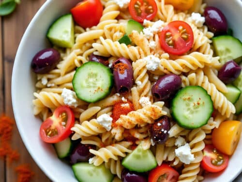 Greek Pasta Salad with Feta and Fresh Vegetables