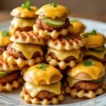 Cheesy waffle fry sliders with mini patties and pickles