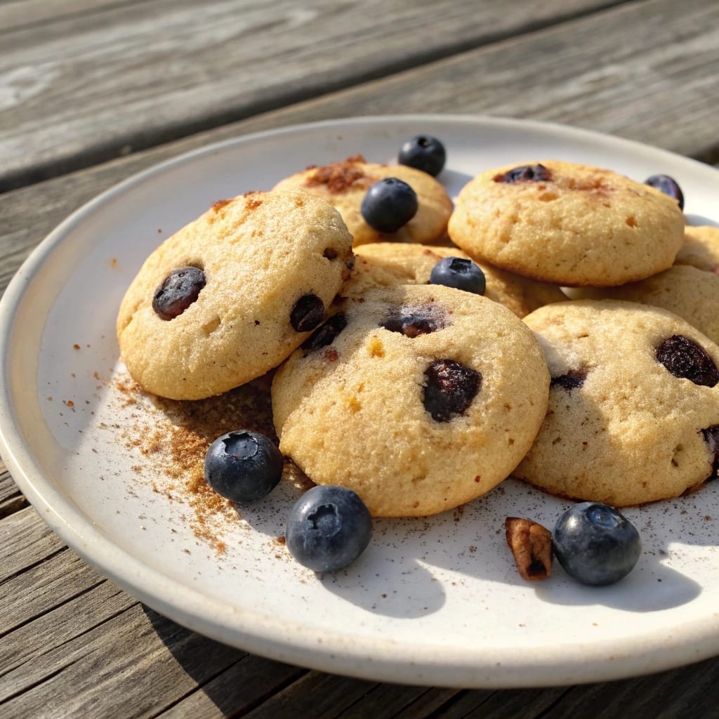 Blueberry Cinnamon almond flour cookies on white plate