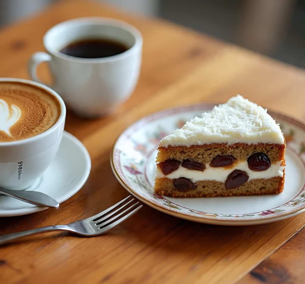 Coconut Date Cake Served with Coffee
