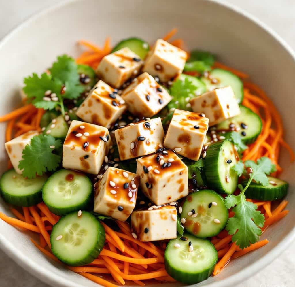 Asian high protein cucumber salad with tofu