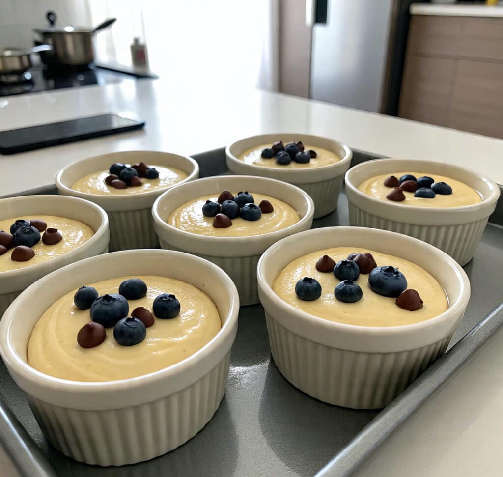 Unbaked protein pancake bowls topped with mix-ins