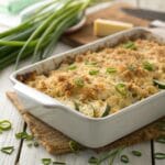 Shredded zucchini casserole with golden breadcrumb topping