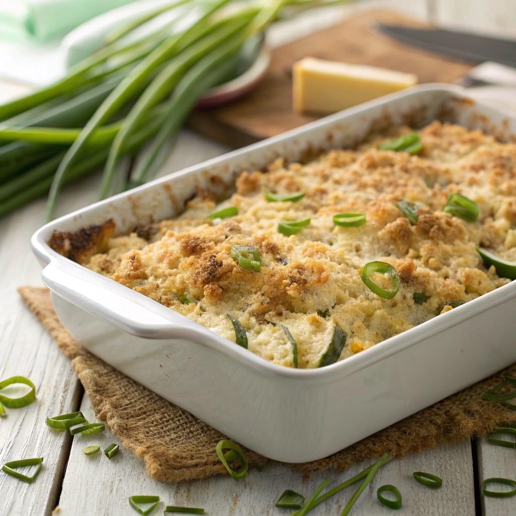Shredded zucchini casserole with golden breadcrumb topping