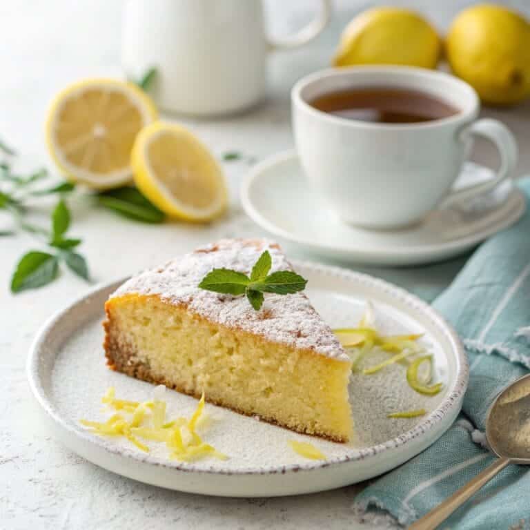 lemon-olive-oil-cake-slice.jpg Slice of Low Lemon Olive Oil Cake dusted with powdered sugar