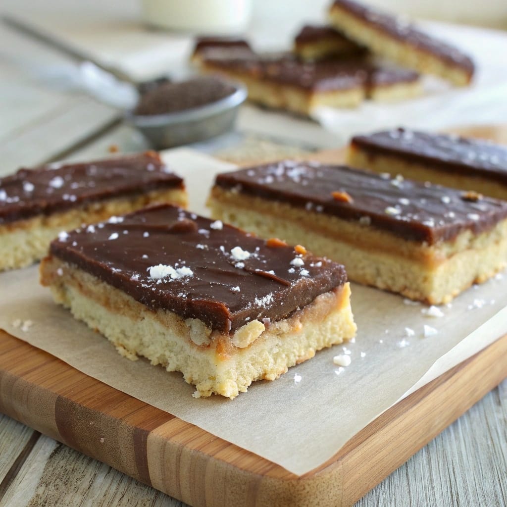 Almond Butter Twix Bars with chocolate, caramel, and almond cookie layers