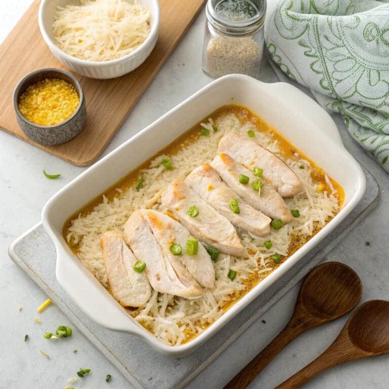 bang-bang-chicken-before-baking.jpg Bang Bang Chicken layered over rice before baking