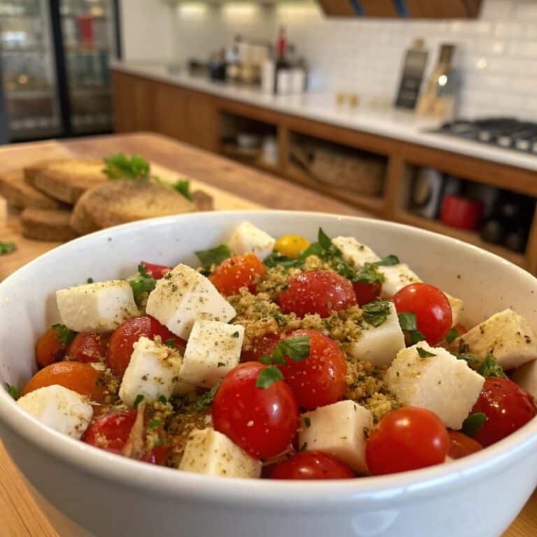 Cherry tomato and mozzarella mixture for eggplant bruschetta
