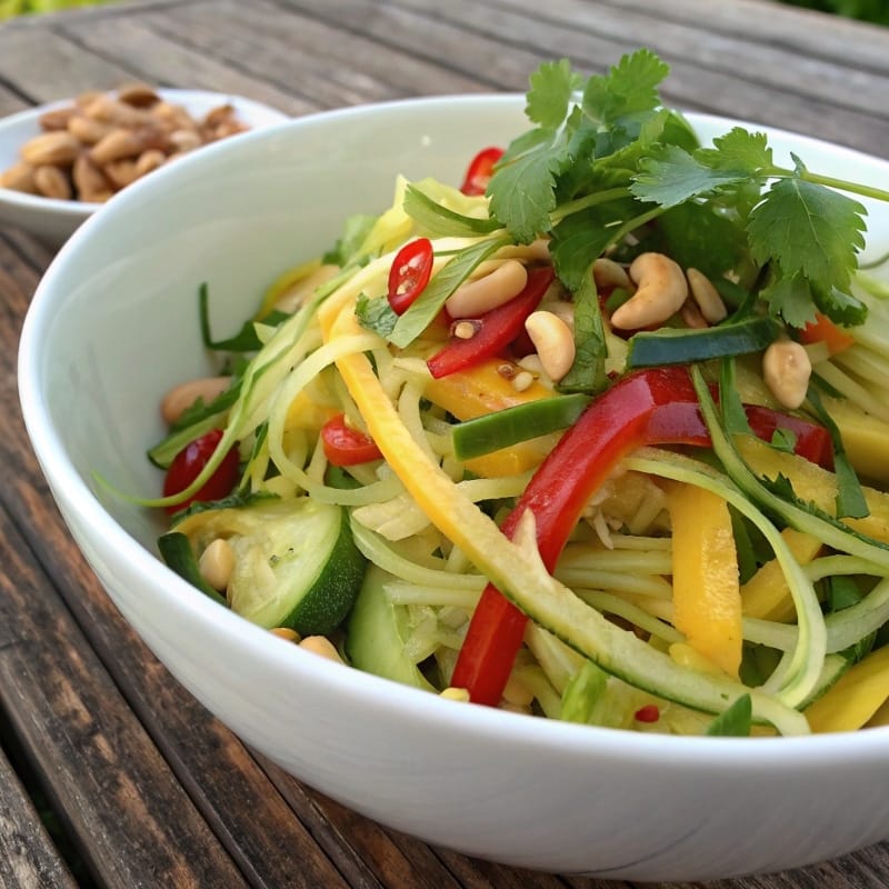 Fresh Thai Mango Salad with vegetables, herbs, and cashews