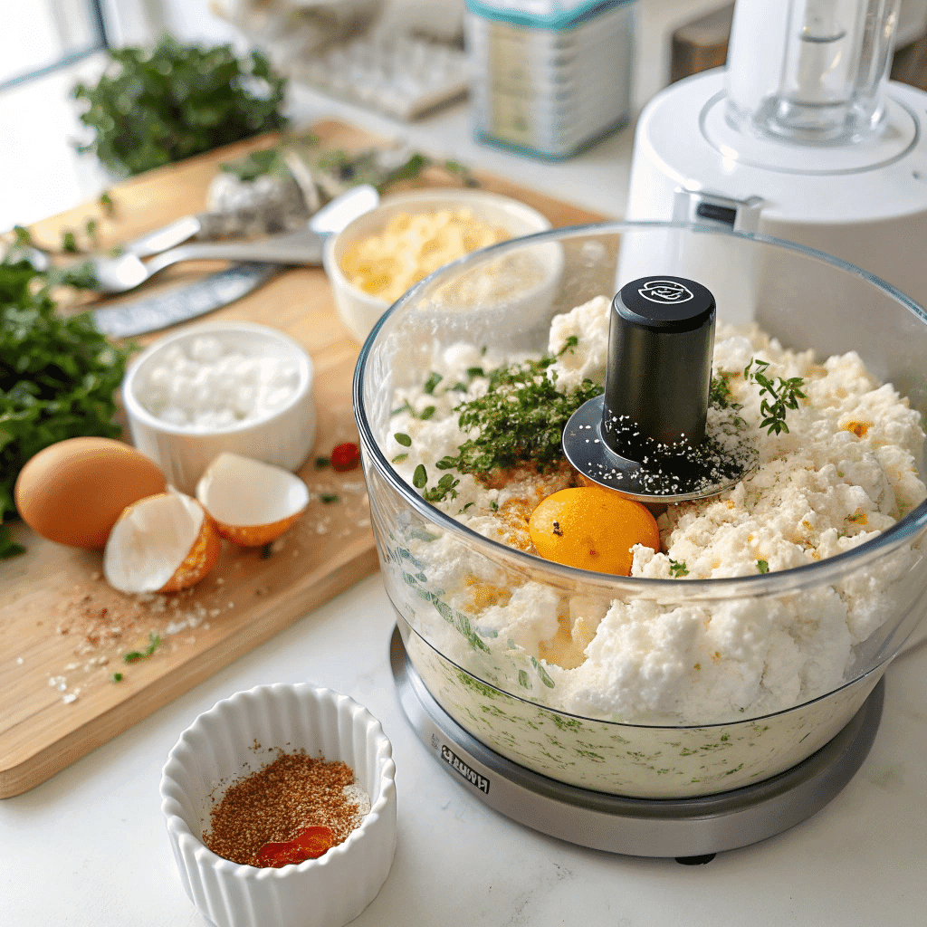 Blending cottage cheese and eggs for flatbread batter