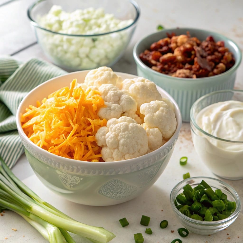 Cauliflower casserole ingredients on kitchen counter