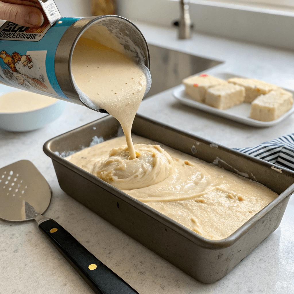 High protein ice cream mixture in pan before freezing
