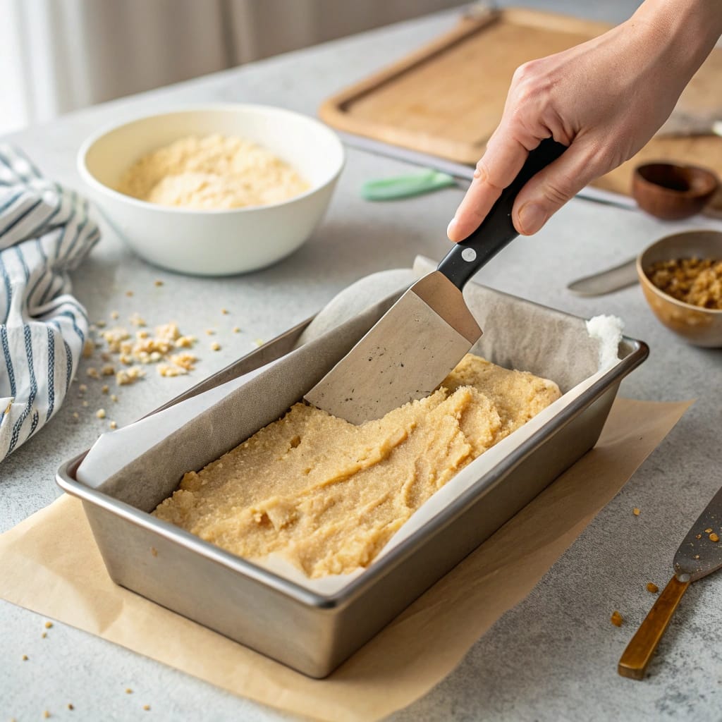 Almond flour cookie base pressed in loaf pan
