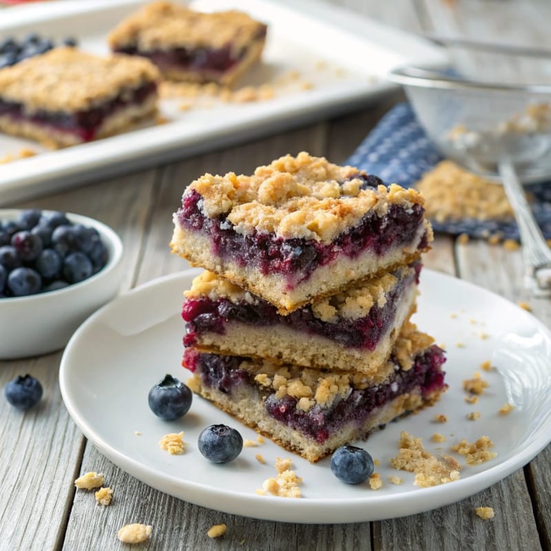 Homemade Blueberry Oat Bars with oat crust and blueberry filling