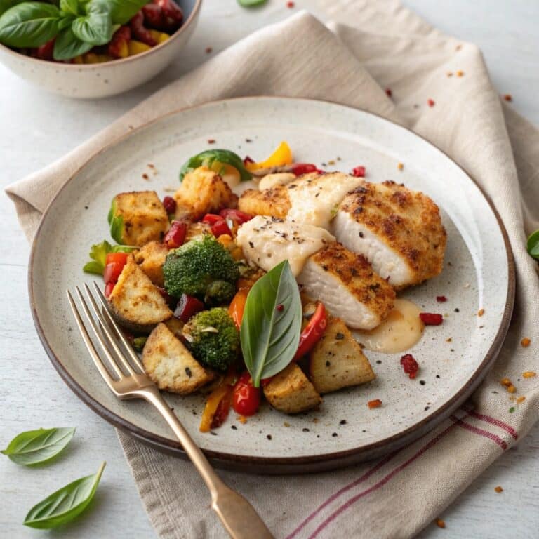 Cheesy Chicken and Vegetables served on a plate
