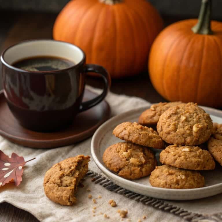 Pumpkin Oatmeal Cookies served with coffee
