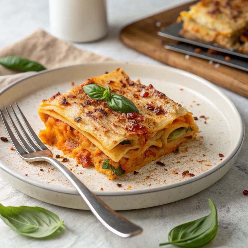 serving-butternut-squash-lasagna.jpg Slice of No Pasta Butternut Squash Lasagna on plate