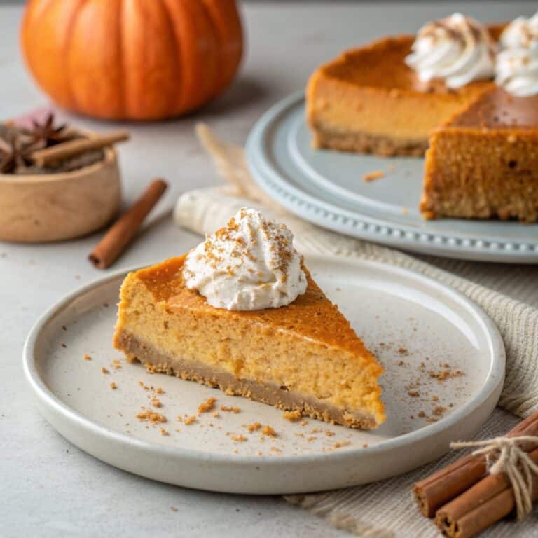 serving-pumpkin-cheesecake.jpg Slice of Pumpkin Cottage Cheese Cheesecake served with whipped cream