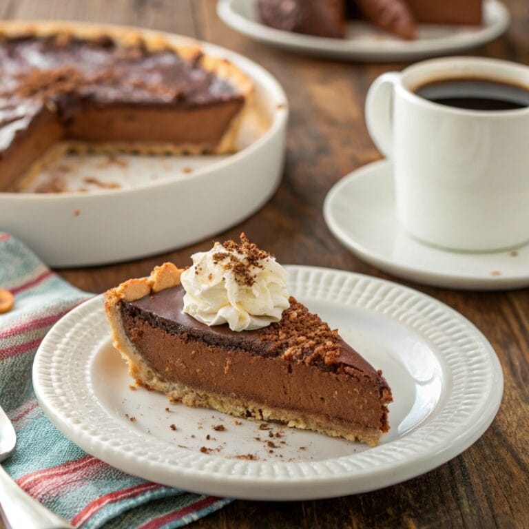 serving-greek-chocolate-milk-pie.jpg Slice of Greek Chocolate Milk Pie with whipped cream