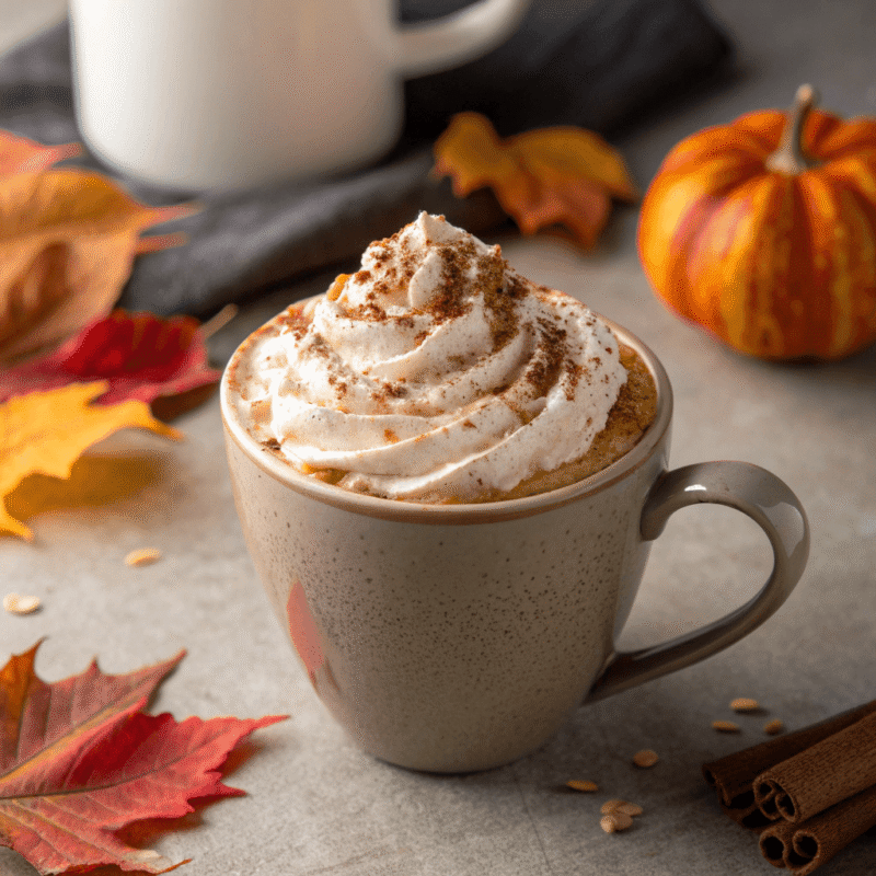 Pumpkin Chai Latte topped with whipped cream and cinnamon