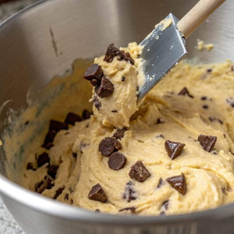making-banana-cake.jpg Mixing batter for Healthier Chocolate Chunk Banana Cake