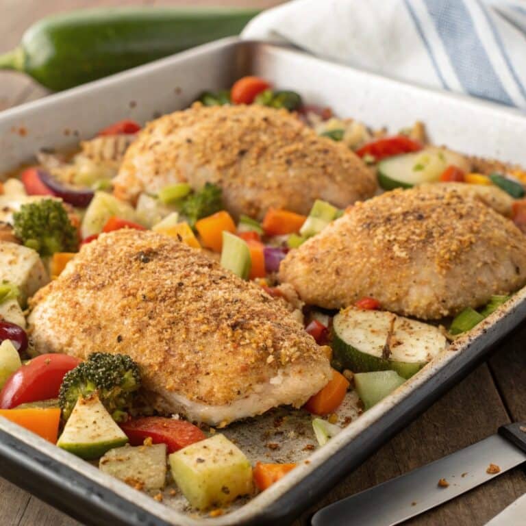 Chicken and vegetables prepped for sheet pan dinner