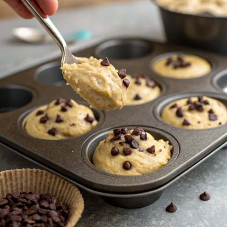 making-pumpkin-muffins.jpg Scooping batter for Pumpkin Chocolate Chip Muffins