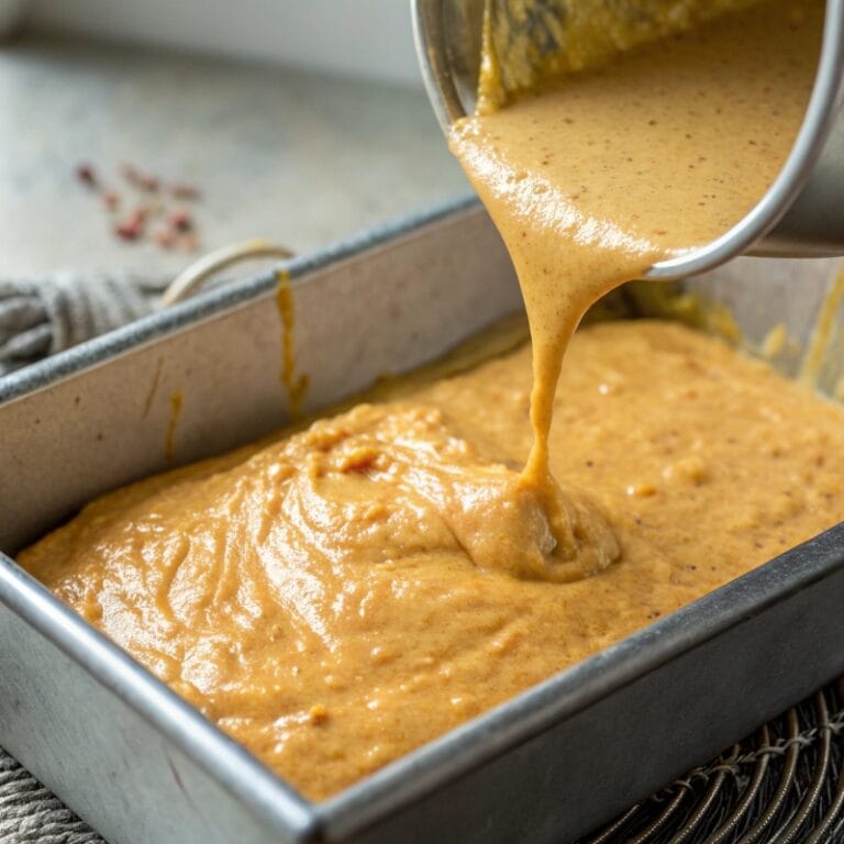 Pumpkin banana bread batter in loaf pan