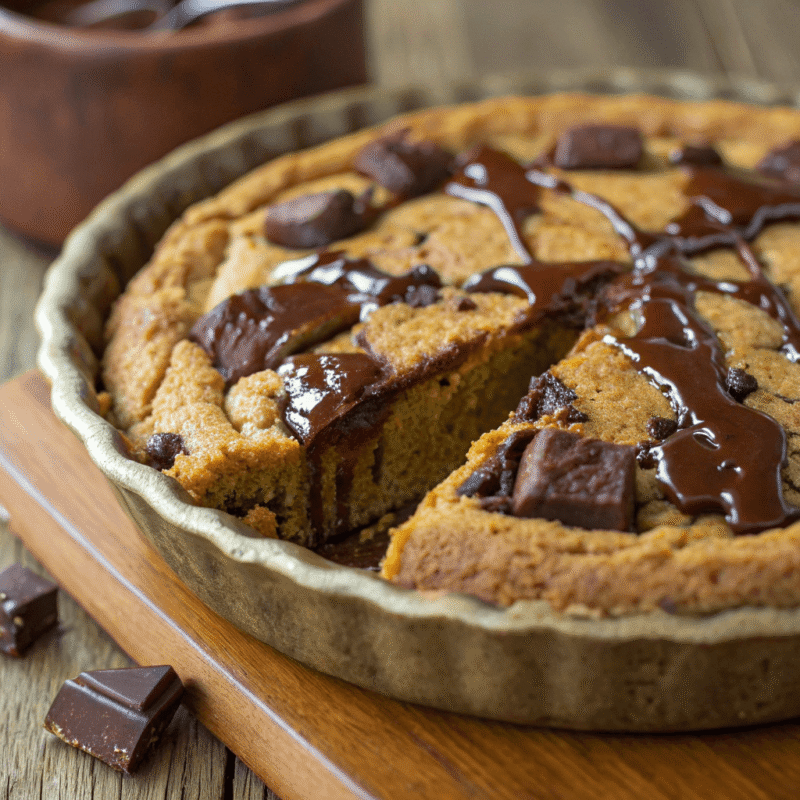 Pumpkin Chocolate Chunk Cake in pie dish