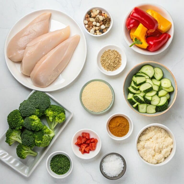 Ingredients for Cheesy Chicken Veggie Sheet Pan Dinner