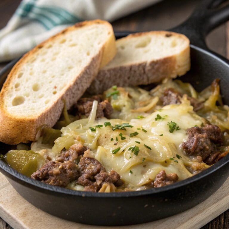 serving-cheesy-beef-cabbage-skillet.jpg Serving Cheesy Beef & Cabbage Skillet with bread
