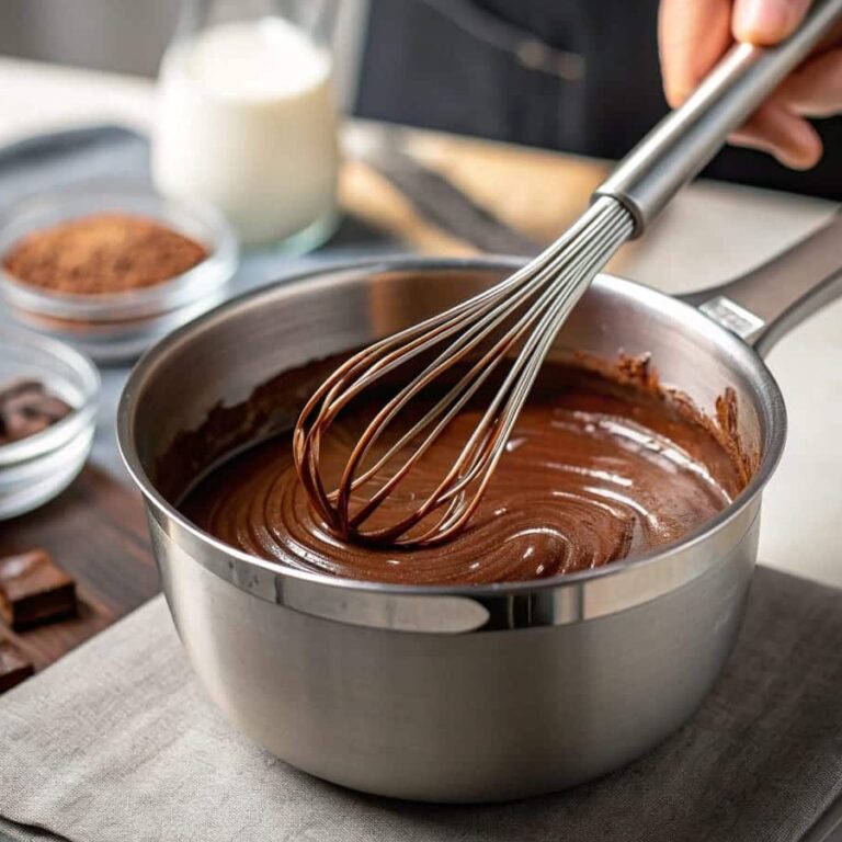 Preparing Greek Chocolate Milk Pie custard